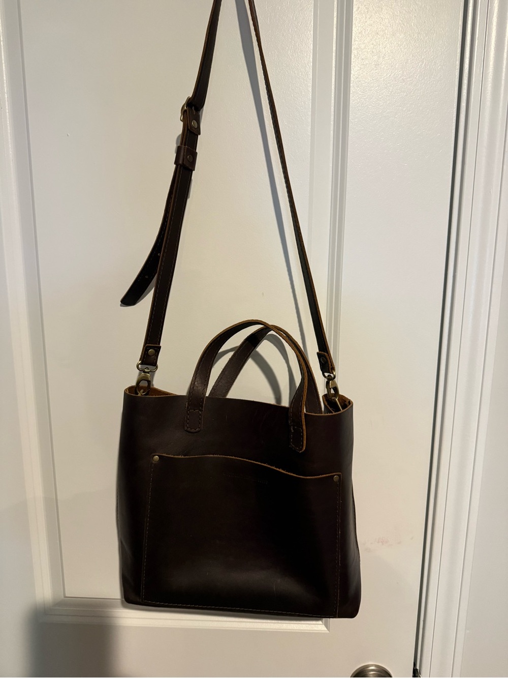 Portland Leather Dark Brown Leather Shoulder Bag with Adjustable Strap - Picture 2 of 4